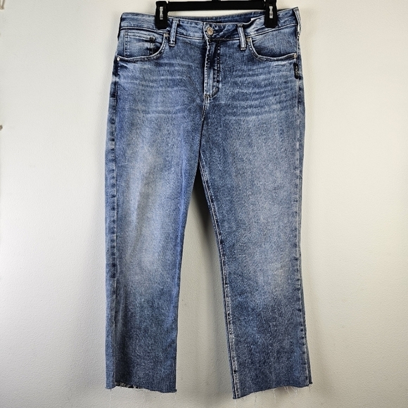 Silver Jeans Avery Slim Boot Jeans Size W34 L33 raw hem light wash - Picture 1 of 6